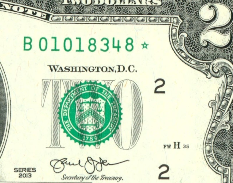 ** STAR ** $2 2013 (CHOICE/ GEM) FANCY SERIAL # CURRENCY (4th of 4 consecutive)