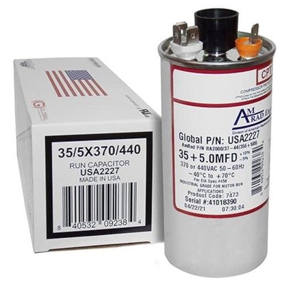 Goodman CAP050350440RSP Replacement - 35 + 5 uf/Mfd 370/440 VAC Round Dual Un...