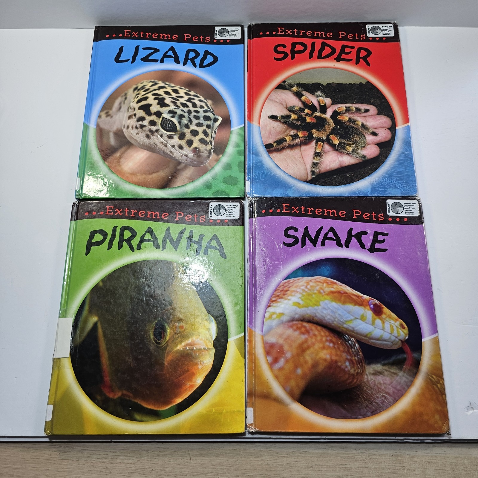 4 Extreme Pets Books - Lizard Spider Piranha Snake - Ex Library