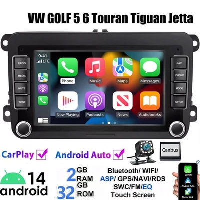 7" Android 14 Autoradio Carplay GPS Navi RDS Für VW GOLF 5 6 Tiguan Touran Polo - Bild 1 von 4