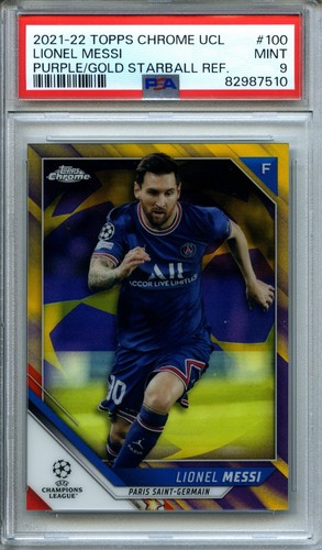 2021-22 Topps Chrome UCL Lionel Messi Purple/Gold Starball PSA 9 #100