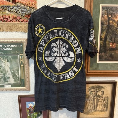 Vintage 00s RARE Affliction Live Fast AOP Reversible Designer Shirt Size Medium
