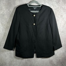 Nine West Blazer Jacket Womens 14 Black Faux Pearl Button Lined Pockets Business