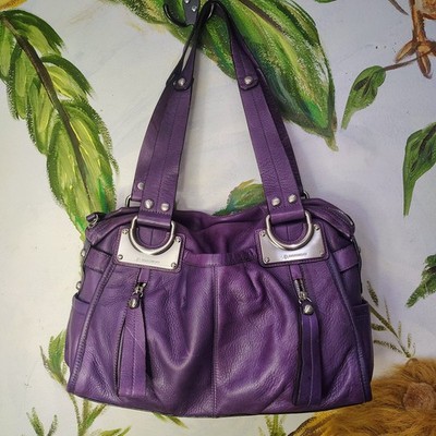 B. Makowsky Purple Pebbled Leather Large Shoulder Bag Silver Hardware - EUC