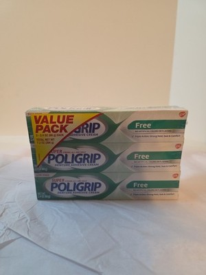 3 Pack Poligrip Super Denture Adhesive Cream, Unflavored, 2.4 oz