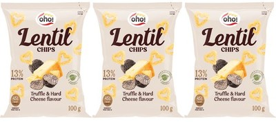 3 OHO Lentil Chips Truffle & Hard Cheese Flavor Snacks Vegan 100g 3.5oz