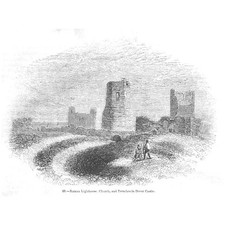 DOVER Roman Lighthouse, Church & Trenches in the Castle - Antique Print 1845