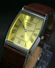 Vintage Seiko Slim Tank Quartz Men Yellow Dial Dress Watch-Free DDP Shipping
