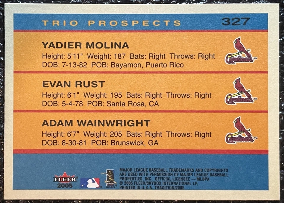 Adam Wainwright Yadier Molina 2005 Fleer Trio Prospects RC #327 St.Luis Cardnals Foto 2 de 4