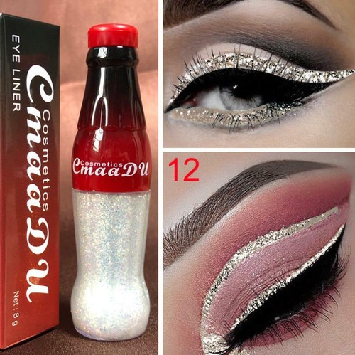 12 Colors GLITTER Waterproof Eyeshadow Metallic Liquid Eyeliner Makeup Shimmer - Picture 18 of 19