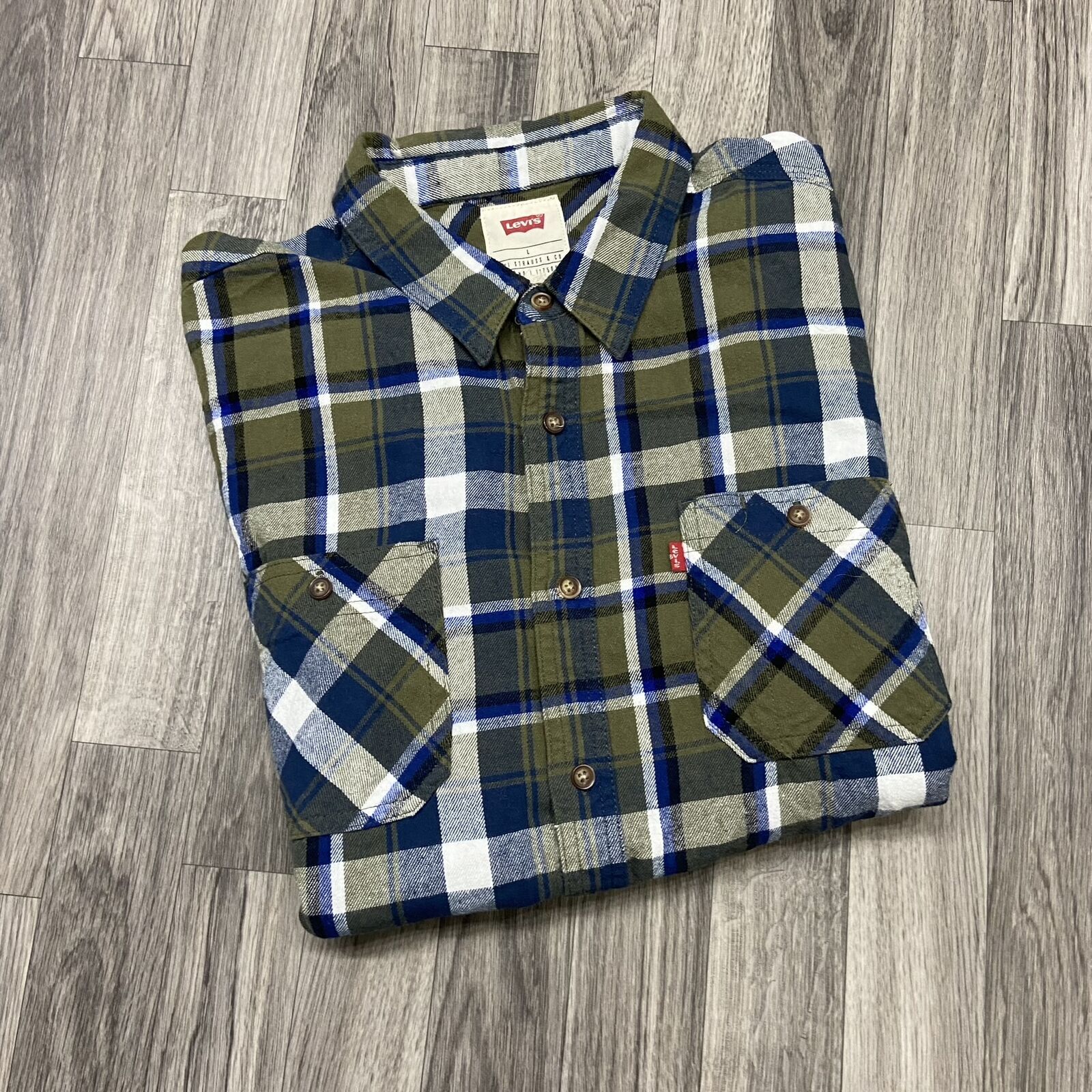LEVI'S Button Down Collared Long Sleeve Green Pla… - image 1