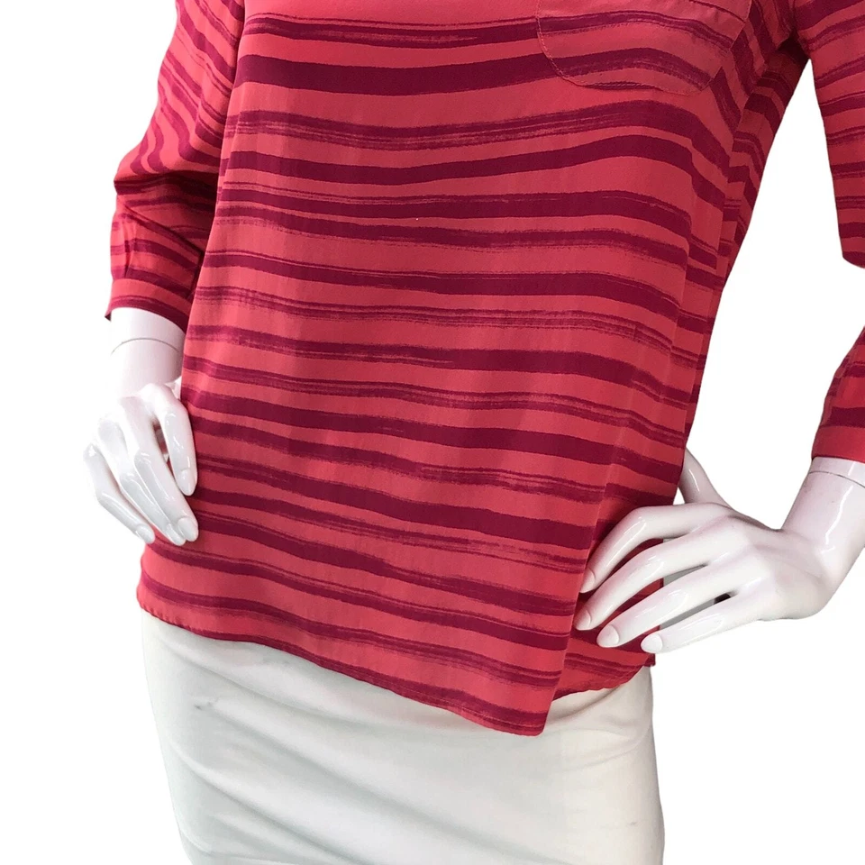 Kelly Wearstler Mujer Talla 4 Top Rayas Seda Cuello Barco Manga 3/4 Rosa Foto 3 de 4