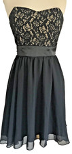 Strapless Black Lace & Chiffon Strapless Dress, Trixxi, Belted 7 Polyester Xmas