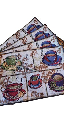 Park B Smith Set of 4 Tapestry Cafe Au Lait Placemats 12.5x19 Coffee / Tea Time 