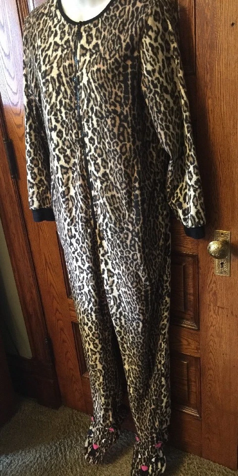 Милый!! NICK & NORA леопард гепард печать ножки 1 шт флис пижама PJ, размер S - Изображение 3 из 4