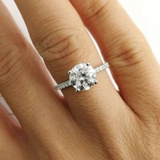 Bridal 2 Ct Round Cut VVS1 Diamond Engagement Wedding Ring 14K White Gold Finish