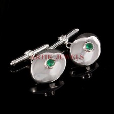 Nat&uuml;rlicher Gr&uuml;ner Onyx Edelstein Mit 925 Sterling Silber Manschettenknopf #4353