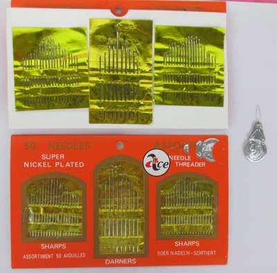 LOT OF 2,6,12 PACK---50 ASSORTED NEEDLE &THREADER SET SHARPS,DARNERS-HN971
