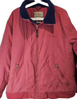 VTG Mens LL Bean Warm Up Bomber Jacket Fleece Lined XL Red Softshell  Polartec 