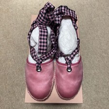 MIU MIU Gingham Check Ballet Flats with Laces Size: 38 Pink