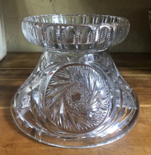 antique McKee AZTEC EAPG PUNCH BOWL PEDESTAL BASE Clear Pattern Glass LE Smith