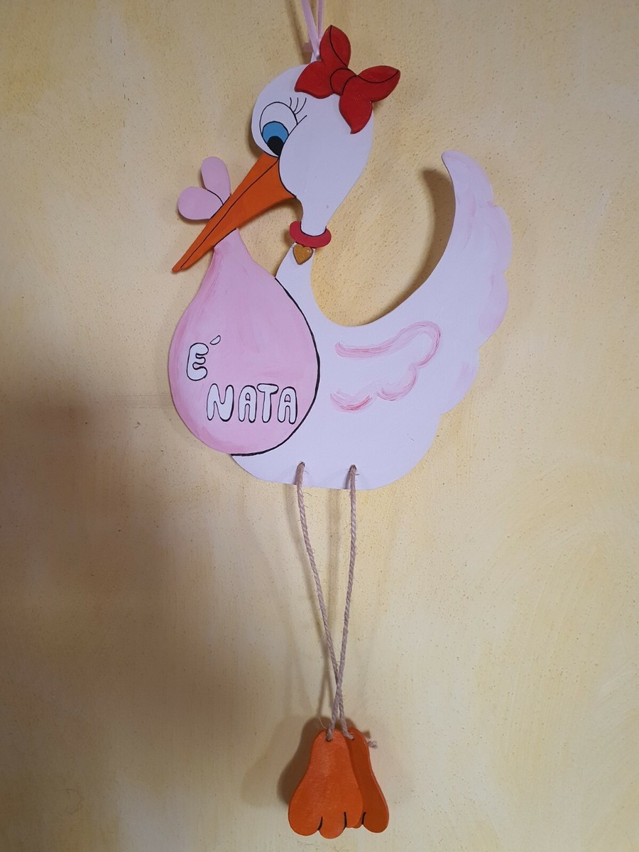 D.9 CM X H.10 CM - CICOGNA CON BAMBINO IN LEGNO