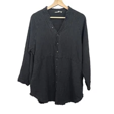 Grade & Gather Quilted Cotton Jacket Shirt Distressed Frayed Hem Sz M/L Shacket