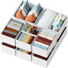 Drawer Organizer Clothes Set of 12 White-Grey - Dresser Organizer for Nursery, B