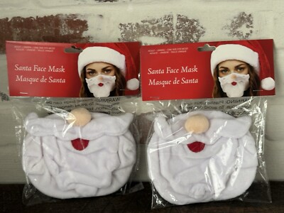 2 SANTA Beard FACE MASKS One Size Christmas  Covering Funny Unisex Cotton Unique