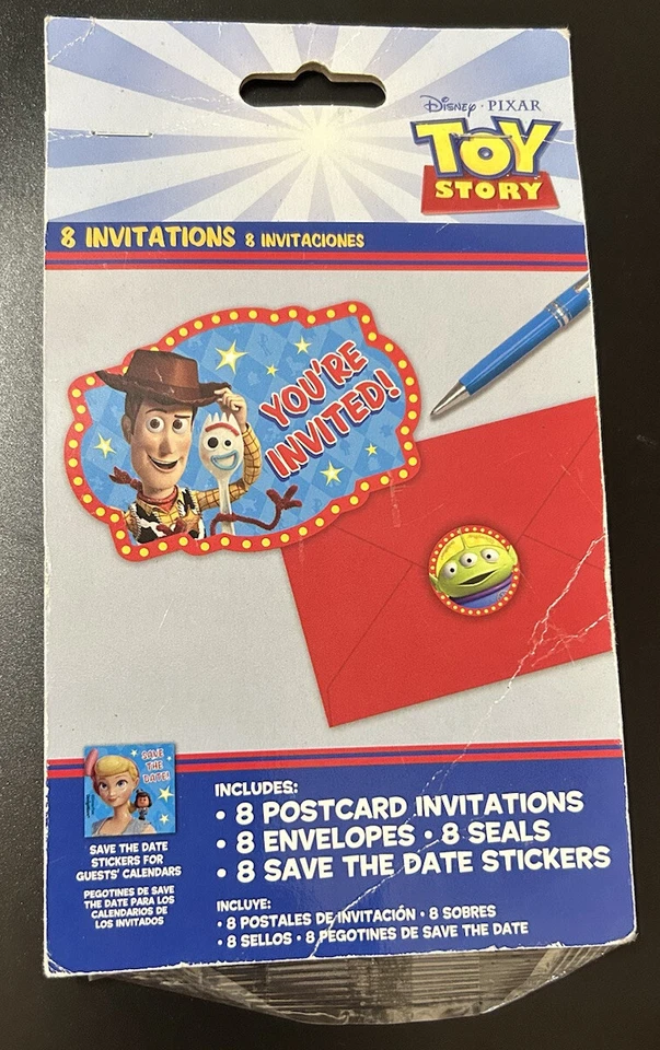 8 Sobres de Invitaciones de Fiesta de Cumpleaños Disney Toy Story Calcomanías Guardar la Fecha Foto 4 de 4