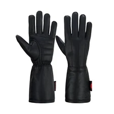 Women's Leather Motorcycle Glove Classic Gauntlet Lined Biker Glove Black XS-XL