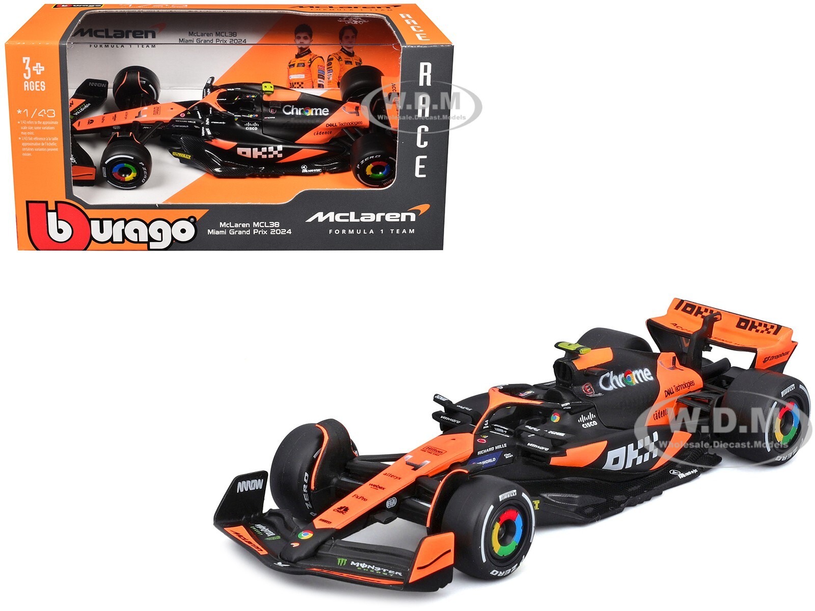 MCLAREN MCL38 NORRIS MIAMI GP 2024 WINNER 1/43 SCALE BBURAGO 38214