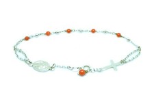 BRACCIALE ROSARIO CON CORALLO ARGENTO 925 RODIATO IN ORO BIANCO TORRE DEL GRECO