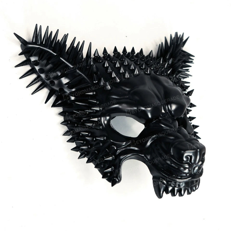 Black Wolf Steampunk Mask Spikes Animal Masquerade Costume Cosplay Party Mask - Image 3 of 4