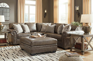 NEW Traditional Sectional  Living  Room  Taupe  Brown Leather 