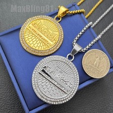 Stainless Steel Last Supper CZ Religious Medal Pendant  24" Rolo Chain Necklace