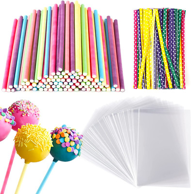 300 Stück Cake Pop Stiele Set, 100 Süßigkeiten Tüten 100 Lollipop Sticks Mit 100
