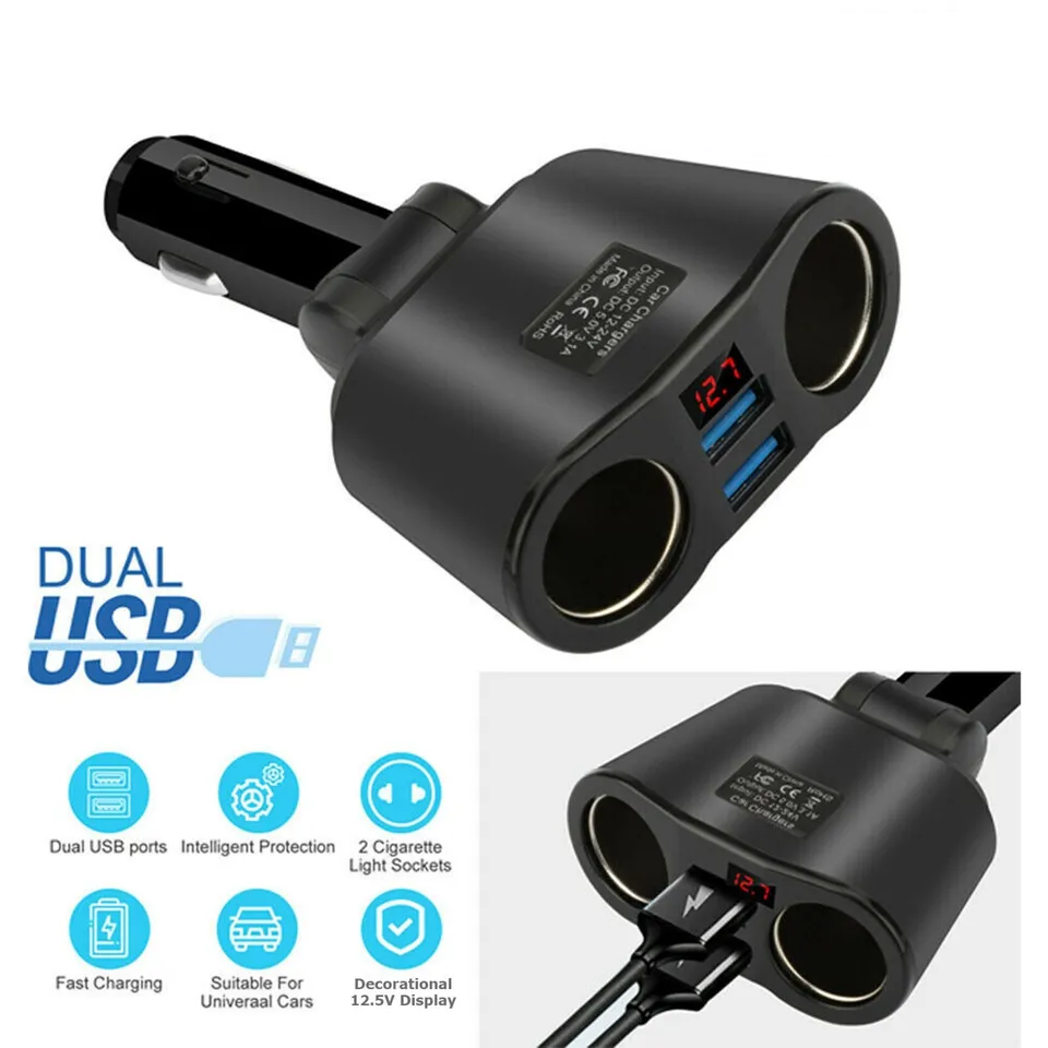 2 Way Car Cigarette Lighter Socket Splitter Dual USB Charger Power Adapter  LED | eBay