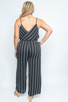 Womens Plus Size Black and White Pinstripe Jumpsuit 2XL Wrap Inspired