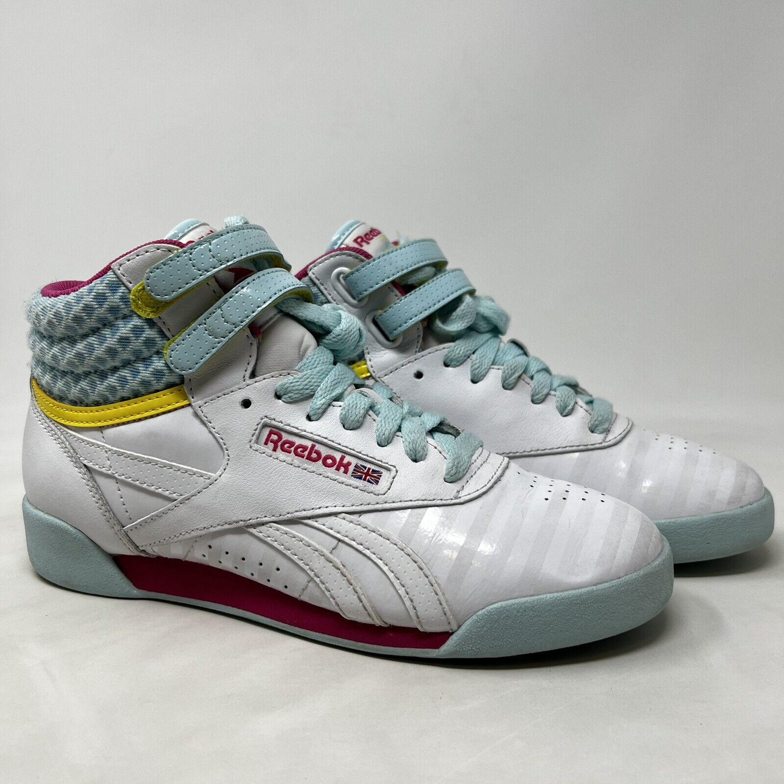 Reebok Freestyle Hi Classic White Pink Teal Women Sneakers Size 4.5 | eBay