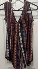 Boho Chic Sleeveless Striped V-Neck Tunic Dress Colorful Tribal Print Small