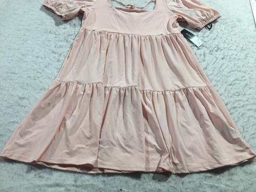 NEW BCBG Paris Dress Womens L Large Peach Square Neck Lace Sleeve Stretch - Picture 2 of 14