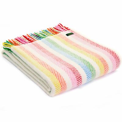 TWEEDMILL TEXTILES 100% Wolle Schlafsofa Decke BRITISH RAINBOW CREME STREIFEN ÜBERWURF