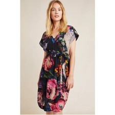 Anthropologie Astrid Needlepoint Floral Print V-Neck Mini Dress Petite XXSP