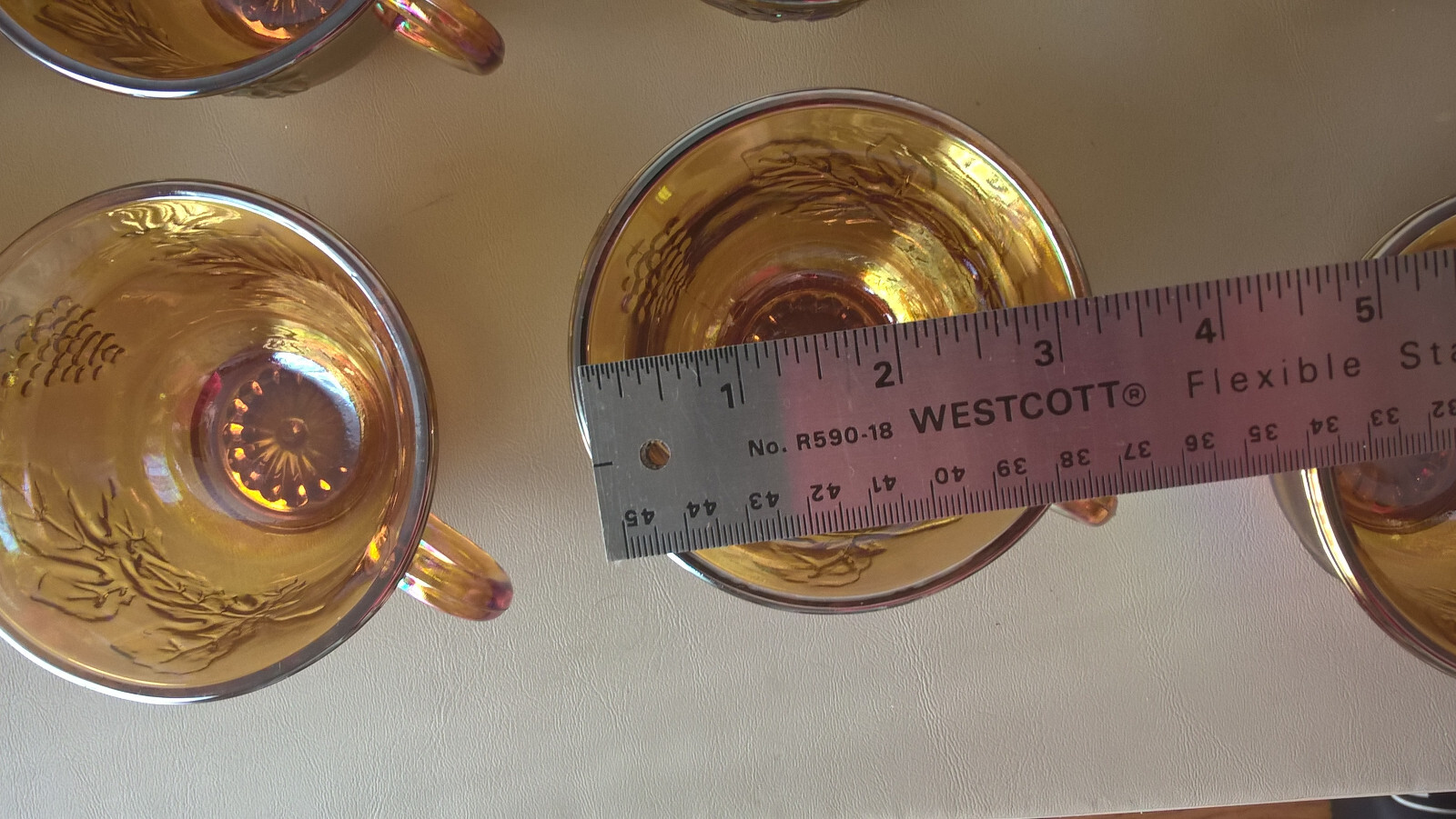 Indiana Carnival Glass Punch Bowl 12 Cups Set Grape Leaf Iridescent Gold Vintage