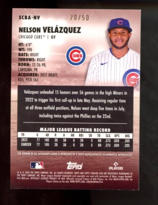 スポーツ選手 stadium club topps auto NELSON VELAZQUEZ 2023 Nelson Velazquez Topps Stadium Club On Card Auto Red