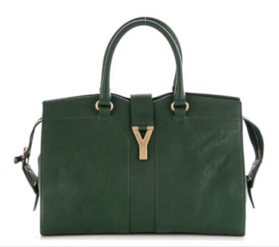 Saint Laurent Classic Y Cabas Medium Tartan Green Leather HandBag