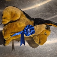 Rare Vintage FAO Schwarz Toys R Us Blue Ribbon German Shepherd Puppy Dog Plush