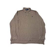 VTG Polo Ralph Lauren Men's Long Sleeve Polo Shirt Tan Heather Size Large