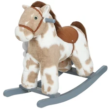 Qaba Rocking Horse, Kids Plush Horse Rocker with Rabbit Toy and Realistic Neigh 